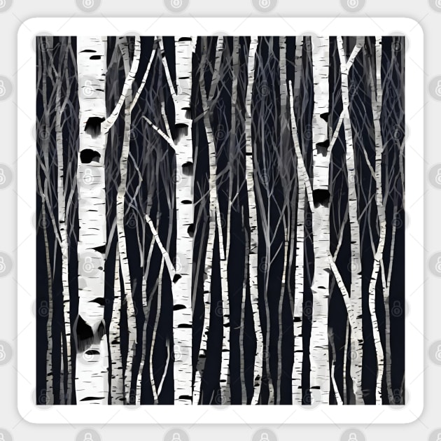 black and white dark birch forest, minimalistic vector design Sticker by in leggings